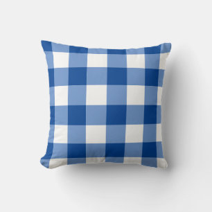 Blue gingham pattern throw pillow