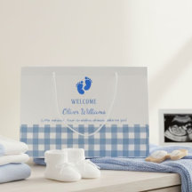 Blue Gingham Personalized Baby Welcome Gift Bag