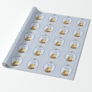 Blue Gingham Personalized Boys Birthday Wrapping Paper