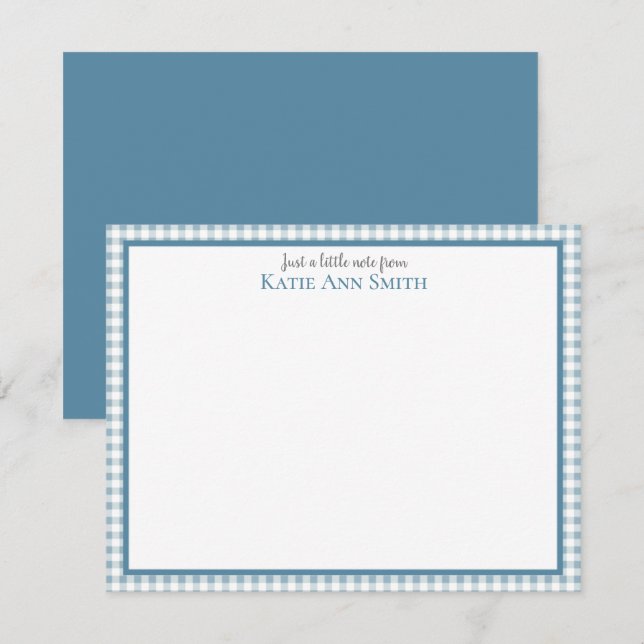 Blue Gingham Personalized Note Cards  (Front/Back)
