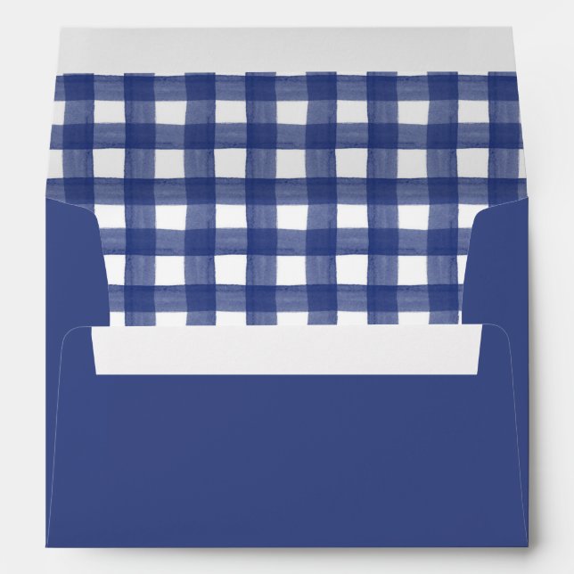 Blue Gingham Personalized Return Address Envelope (Back (Bottom))