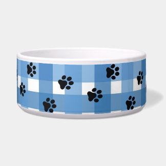 Blue Gingham Pet Bowl, Chic and Elegant