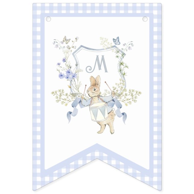 Blue Gingham Peter the Rabbit Baby Shower MUTED BL Bunting Flags (Fifth Flag)