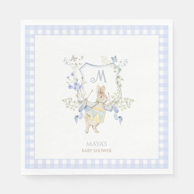 Blue Gingham Peter the Rabbit Baby Shower MUTED BL Napkin (Front)