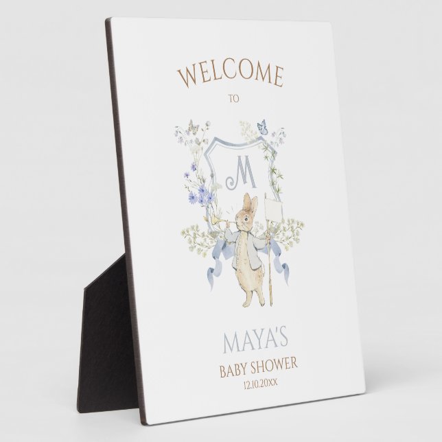 Blue Gingham Peter the Rabbit Baby Shower MUTED BL Plaque (Side)