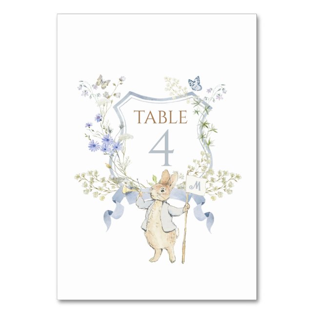 Blue Gingham Peter the Rabbit Baby Shower MUTED BL Table Number (Front)