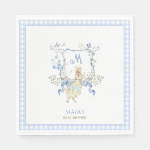 Blue Gingham Peter the Rabbit Monogram Baby Shower Napkin