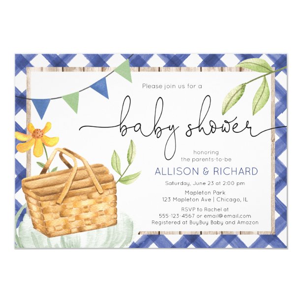 Blue Gingham Baby Shower Invitations & Announcements Zazzle CA