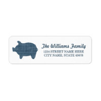Blue Gingham Piggie Address Labels