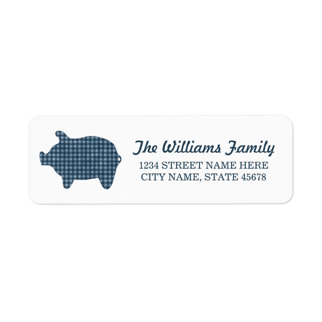 Blue Gingham Piggie Address Labels (Front)