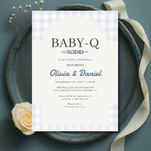 Blue Gingham Plaid BBQ Baby-Q Baby Shower  Invitation