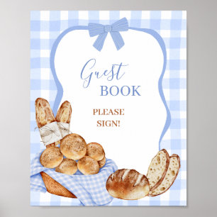 Blue Gingham Plaid Bun Guest Book Party Sign