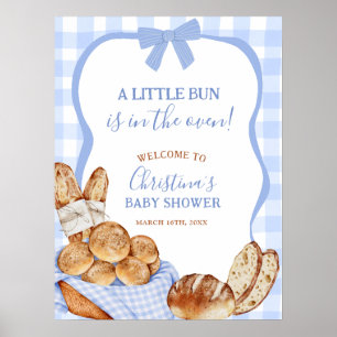 Blue Gingham Plaid Bun in the oven Welcome Sign