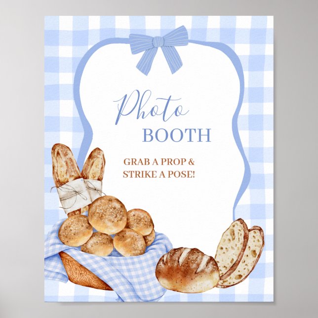 Blue Gingham Plaid Bun PhotoBooth Party Sign (Front)