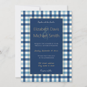 Blue Gingham Plaid Chequered Pattern Invitation