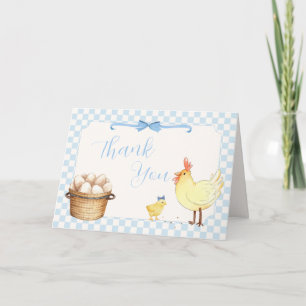 Blue Gingham Preppy Little Chick Boy Baby Shower Thank You Card