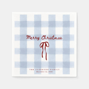Blue Gingham RED Bow Christmas Napkins