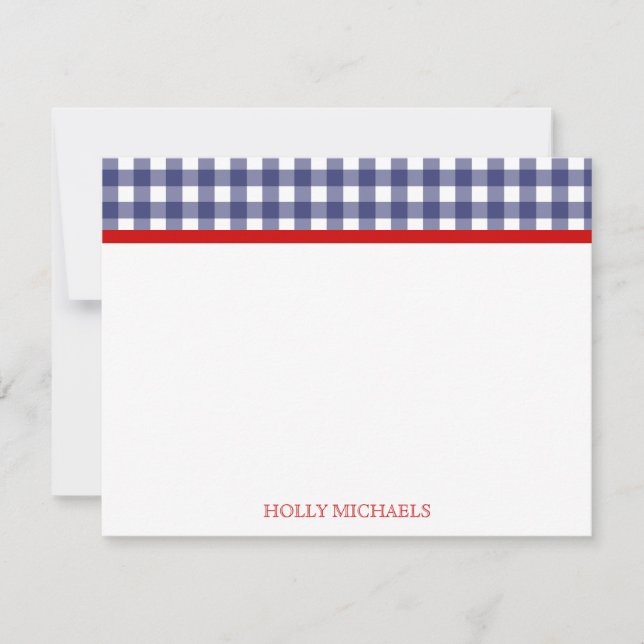 Blue Gingham & Red Flat Notecards (Front)
