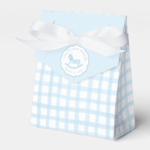 Blue Gingham Rocking Horse Baby Favour Bag Favor Box