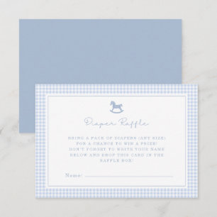 Blue Gingham Rocking Horse Diaper Raffle Card