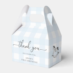 Blue Gingham Rocking Horse Thank You Favour Box