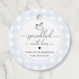 Blue Gingham Rocking Hose Sprinkled With Love Favour Tags