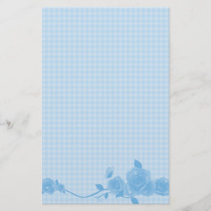 Blue Gingham Rose Stationery