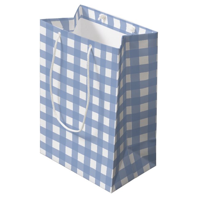 Blue Gingham Serenity Blue Medium Gift Bag (Front Angled)