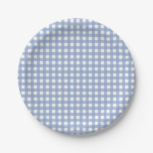 Blue Gingham Serenity Blue Paper Plate
