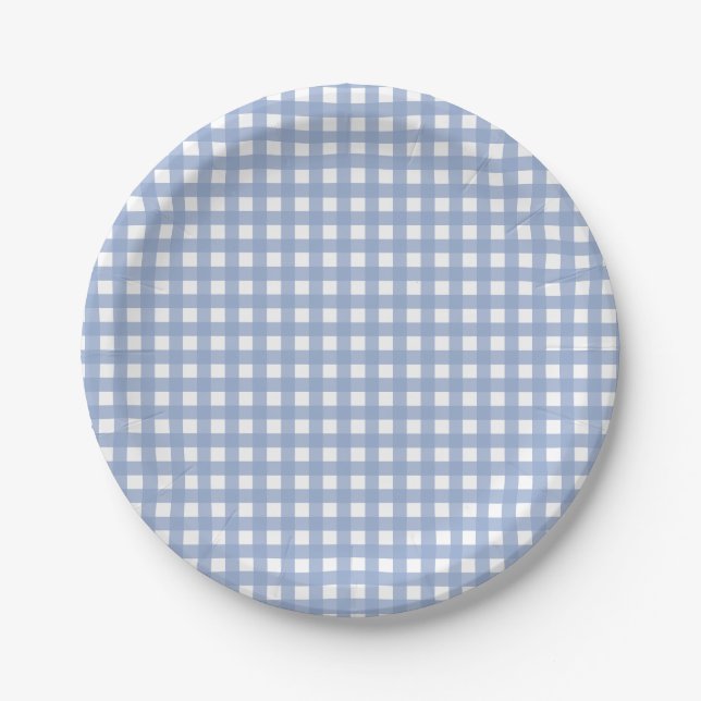 Blue Gingham Serenity Blue Paper Plate (Front)