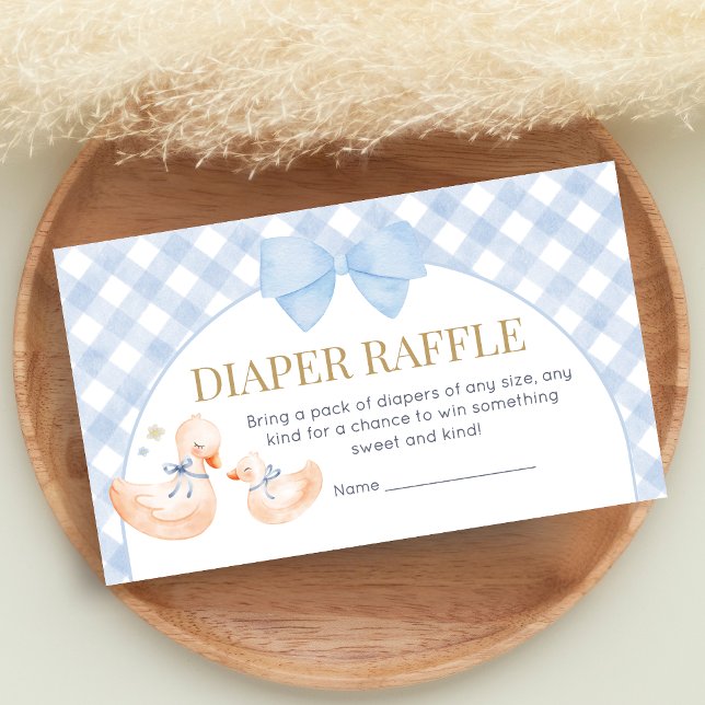 Blue Gingham Silly Goose Baby Shower Diaper Raffle Enclosure Card (Little Silly Goose Baby Shower Diaper Raffle)