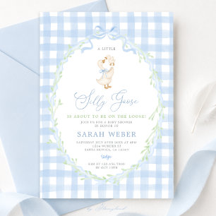Blue Gingham Silly Goose Baby Shower Invitation