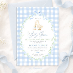 Blue Gingham Silly Goose Baby Shower Invitation