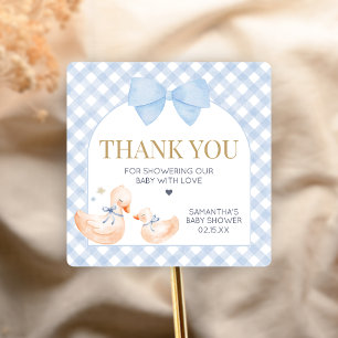Blue Gingham Silly Goose Baby Shower Square Sticker