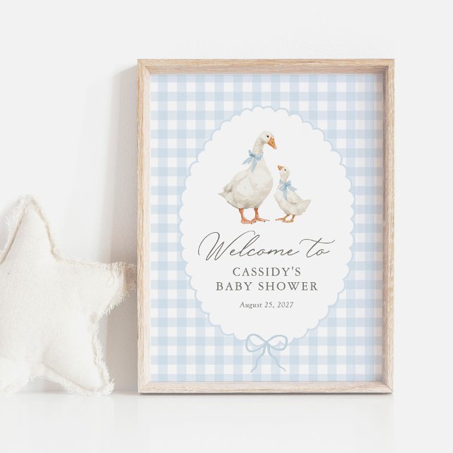 Blue Gingham Silly Goose Baby Shower Welcome Sign (Creator Uploaded)