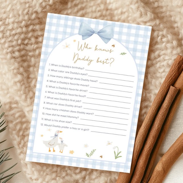 Blue Gingham Silly Goose Shower Who Knows Game (silly Goose Baby Shower Game)