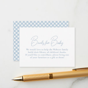 Blue gingham simple cute books for baby shower enclosure card