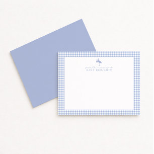 Blue Gingham Stork Nursery Note Card