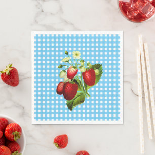 Blue Gingham & Strawberries Luncheon Paper Napkin