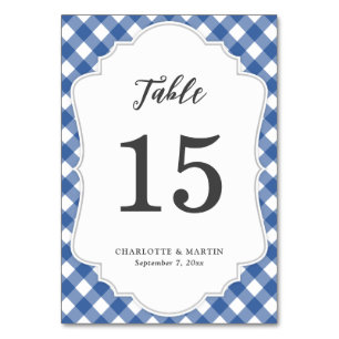 Blue Gingham Table Number Card