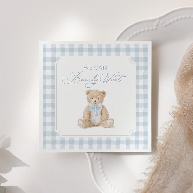 Blue Gingham Teddy Bear Baby Shower Napkin (Creator Uploaded)