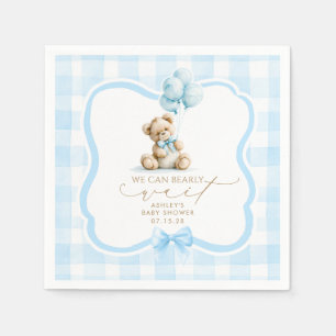 Blue Gingham Teddy Bear Boy Baby Shower Napkin
