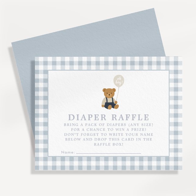  Blue Gingham Teddy Bear diaper raffle card (Creator Uploaded)
