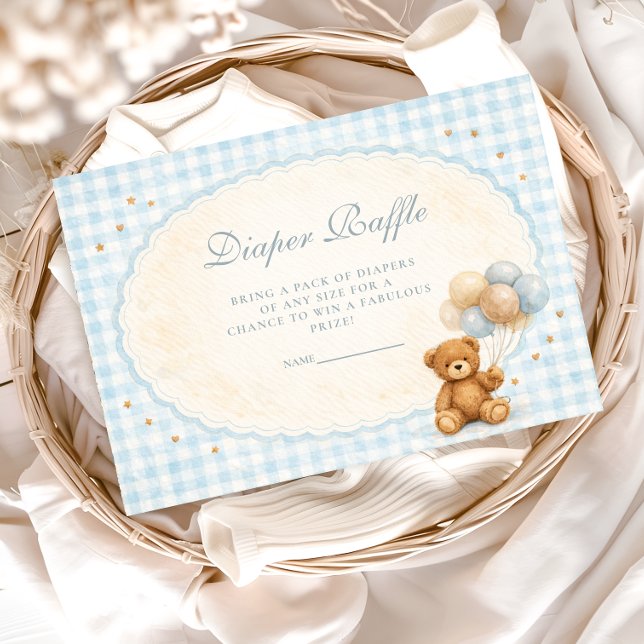 Blue Gingham Teddy Bear Diapper Raffle Enclosure Card (Creator Uploaded)