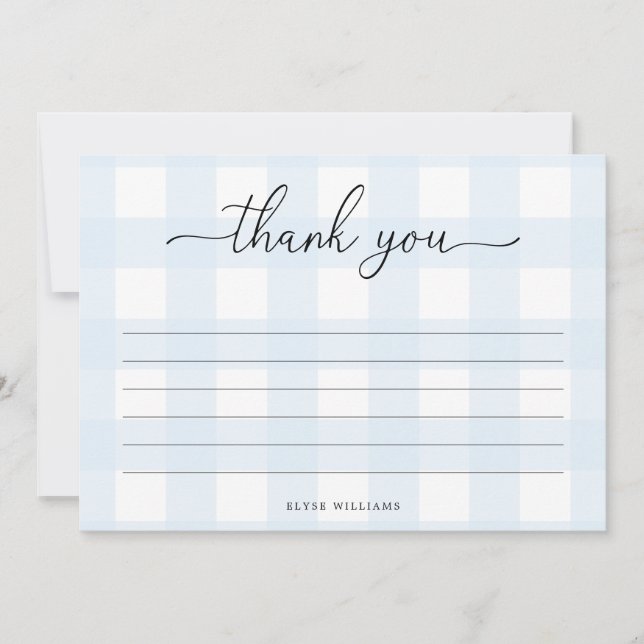 Blue Gingham Thank You Card (Front)