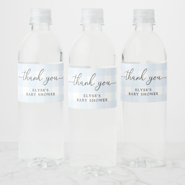 Blue Gingham Thank You Favour Water Bottle Label (Bottles)