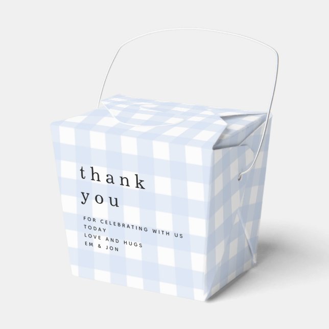 Blue Gingham Thank You Picnic Baby Shower Favor Box (Front Side)