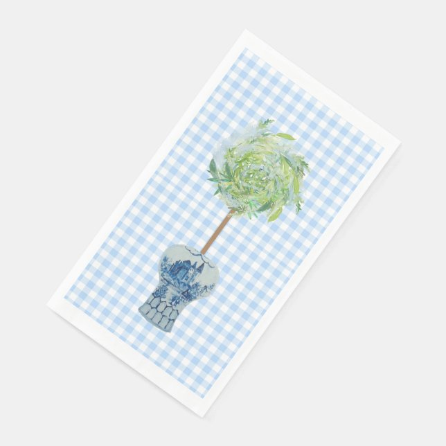 Blue Gingham Topiary Ginger Jar Paper Guest Towels Napkin (Corner)