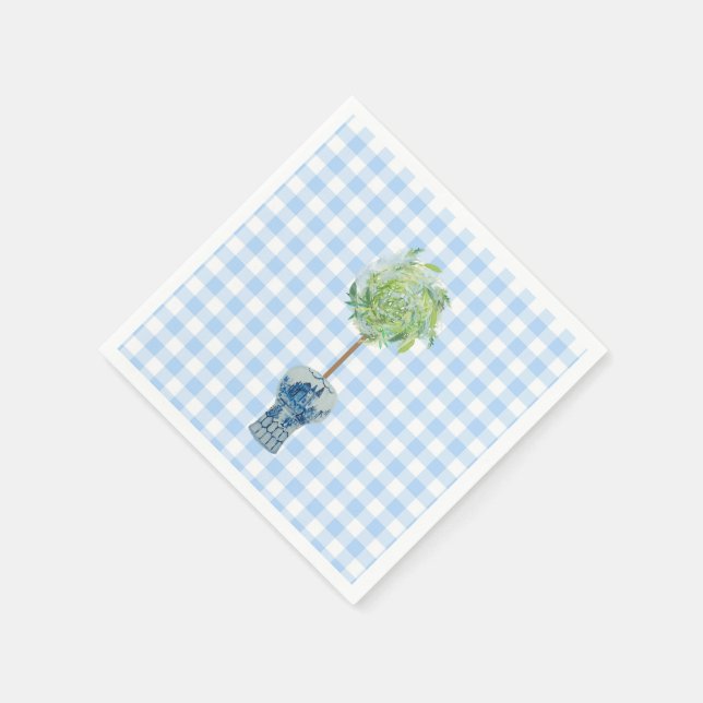 Blue Gingham Topiary Paper Napkin (Corner)