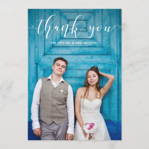 Blue Gingham   Wedding Thank You with Photo Card